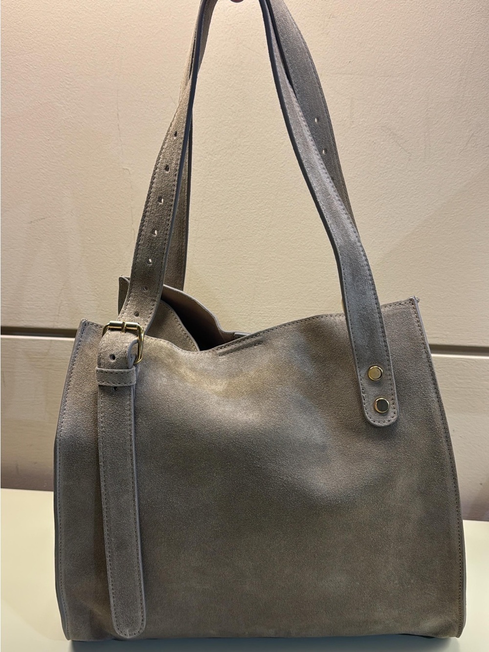 Agl Grey Suede made in Italy leather Shoulder Tote bag NWT